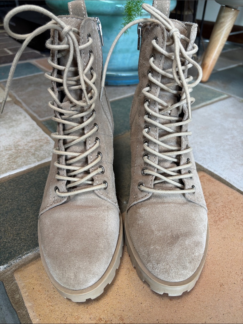Dolce Vita Taupe Lace-Up Suede Combat Boots